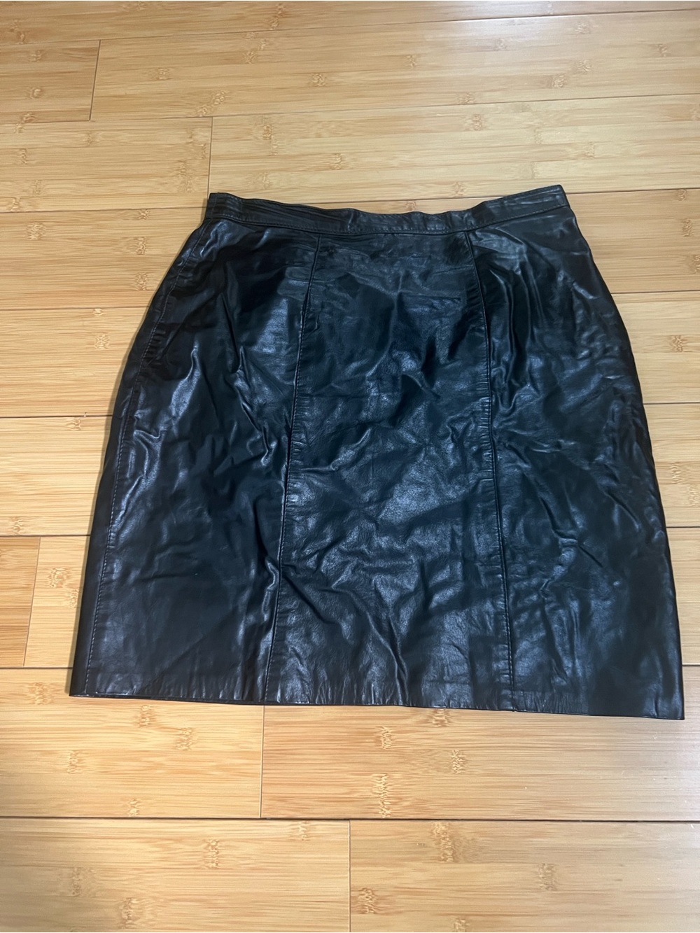 Vtg Comint Black Genuine Leather Pencil Skirt Made in Argentina Size 13/14 M L
